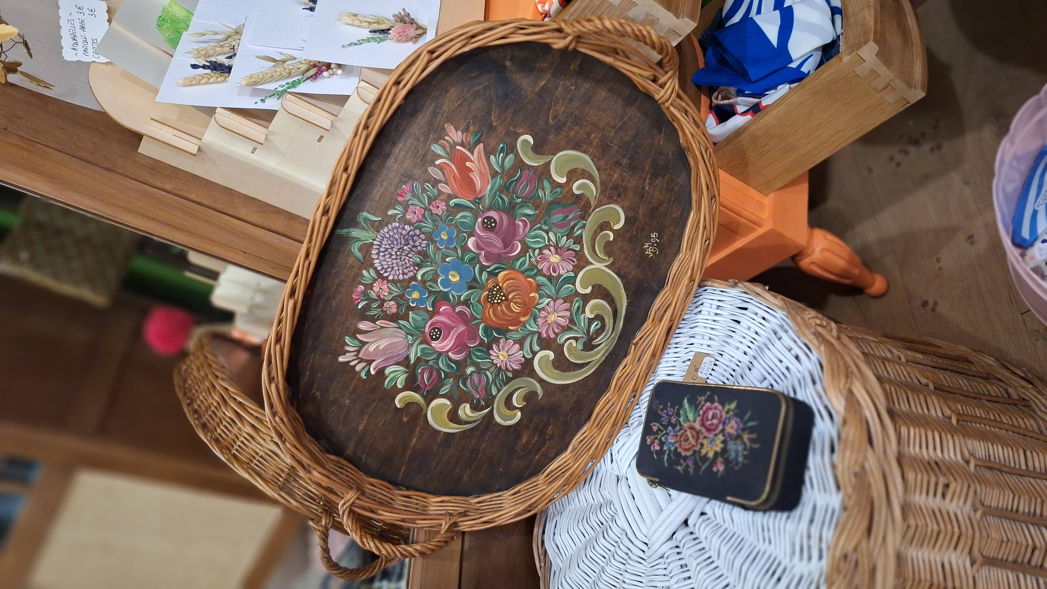 Plateau en Rotin et Bois